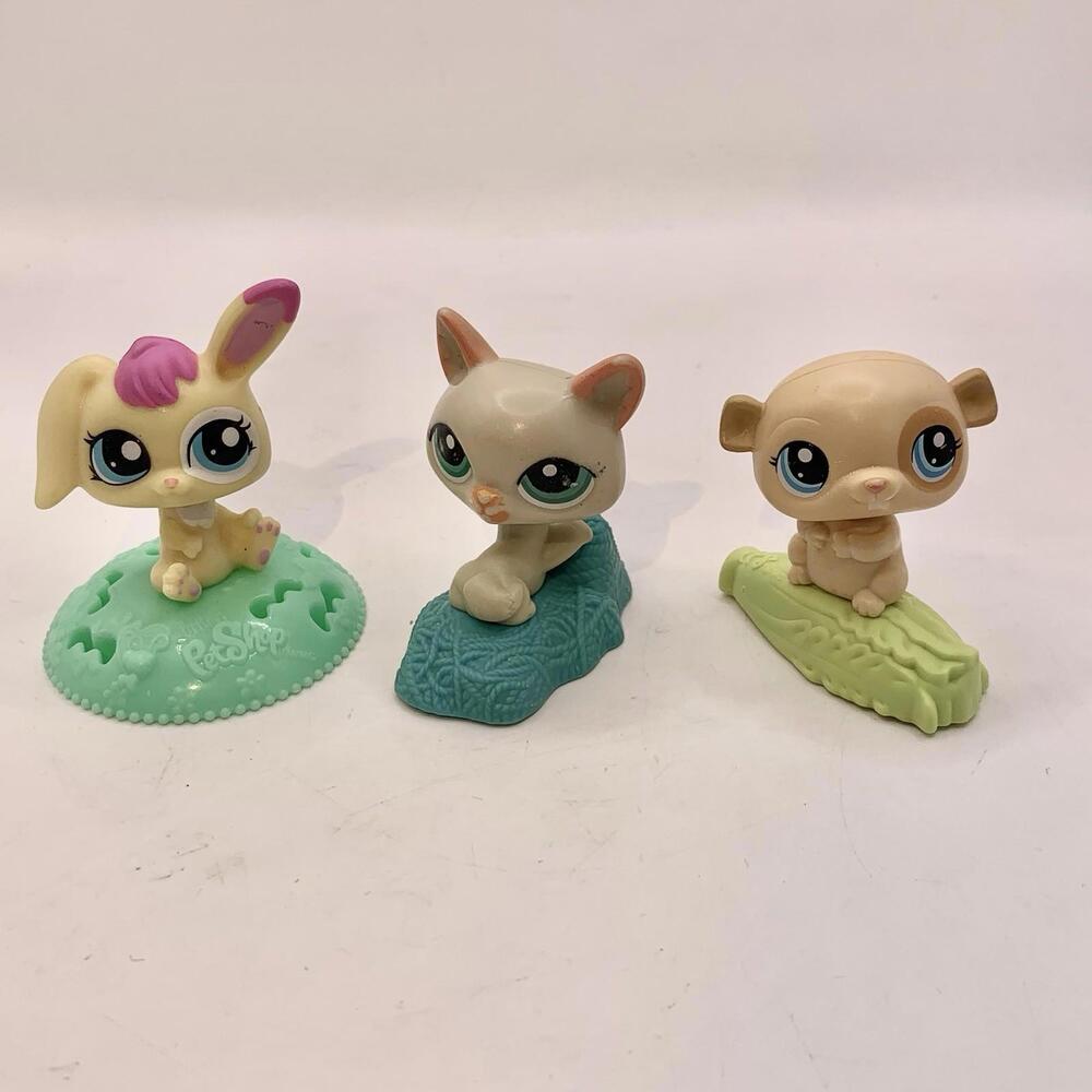 Littlest Pet Shop McDonald Toys 2010-11 Collect LPS Lot of 3 Bunny Cat Hamster